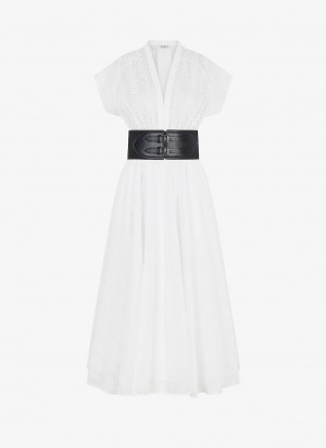 Alaia Broderie Anglaise Belted Kleid Damen Weiß Österreich | E4J-8861