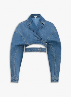 Alaia Denim Cross-over Jacken Damen Blau Österreich | J7U-9484