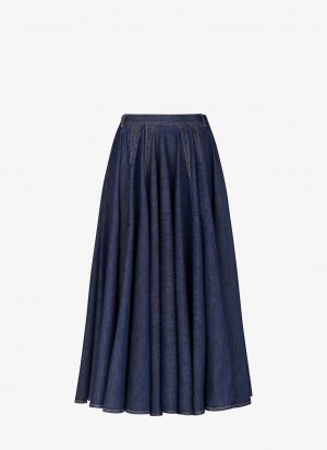 Alaia Denim Midi Röcke Damen Blau Österreich | G2O-6174