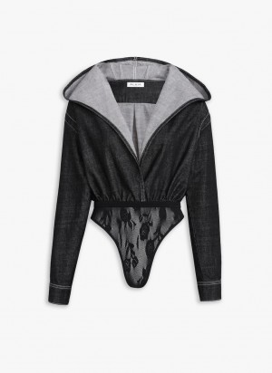 Alaia Mit Kapuze Denim Body Bodys Damen Schwarz Österreich | U5T-0165