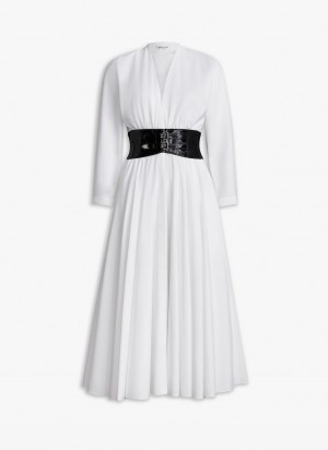 Alaia Poplin Cross Belt Kleid Damen Weiß Österreich | L4O-1788