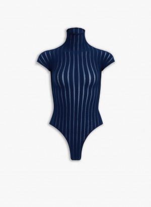 Alaia Sheer Stripes Body Bodys Damen Blau Österreich | S0A-0889