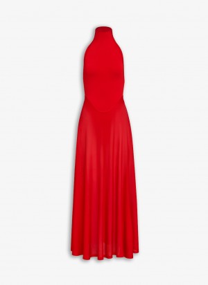 Alaia Shiny Flared Kleid Damen Rot Österreich | N4H-8660