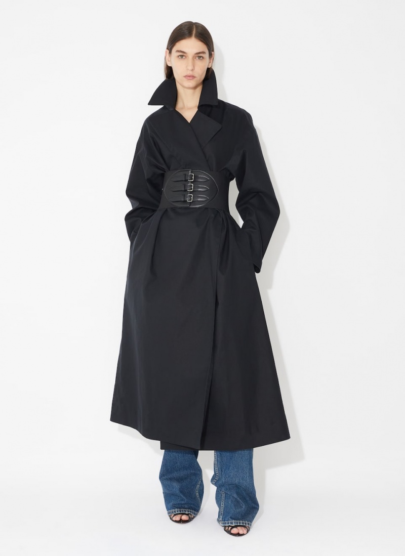 Alaia Baumwoll Belted Trench Mäntel Damen Schwarz Österreich | J2B-1478