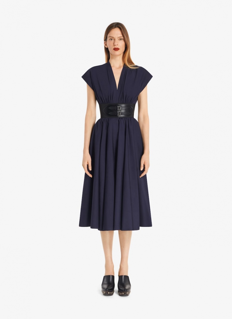 Alaia Belted Midi Japanese Poplin Kleid Damen Marine Österreich | D3P-2919