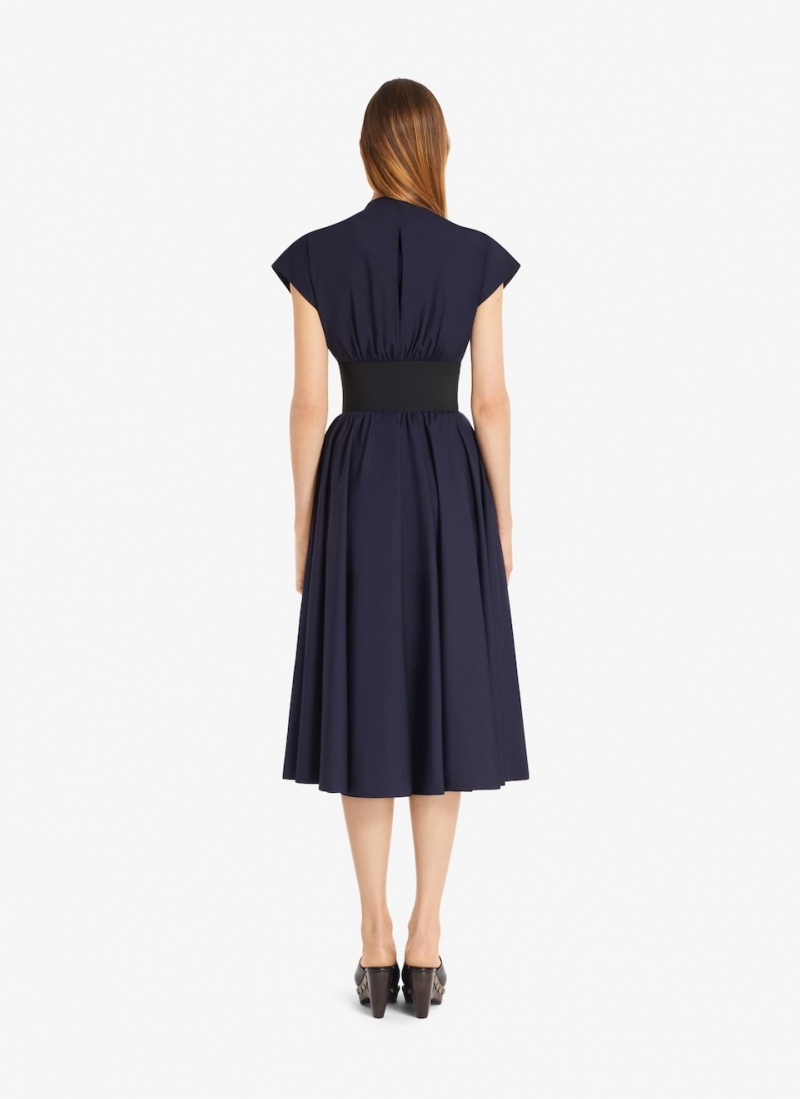 Alaia Belted Midi Japanese Poplin Kleid Damen Marine Österreich | D3P-2919