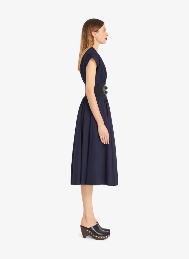 Alaia Belted Midi Japanese Poplin Kleid Damen Marine Österreich | D3P-2919