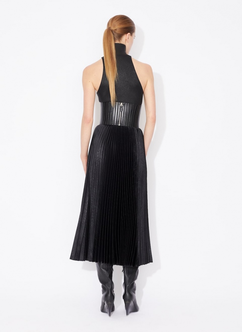 Alaia Crocodile Satin Midi Röcke Damen Schwarz Österreich | H8N-8528