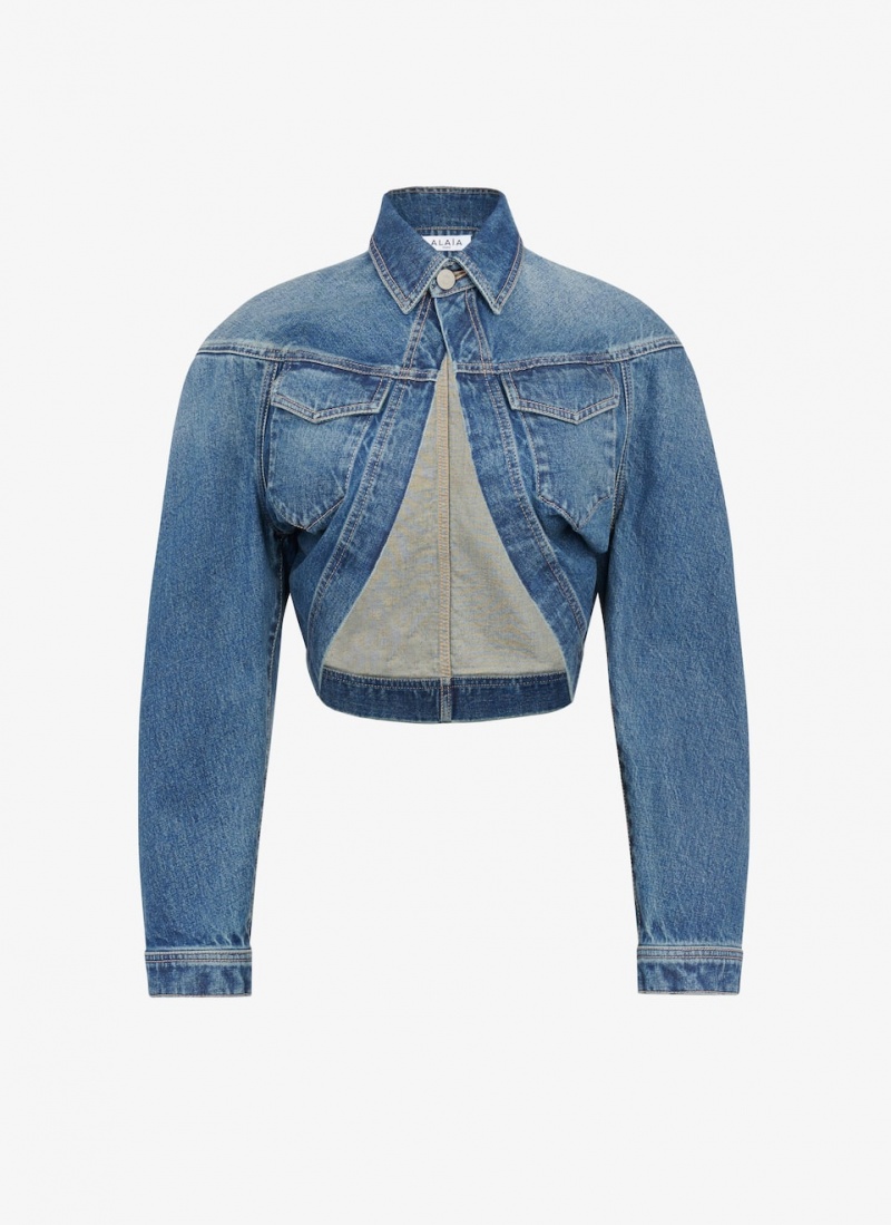 Alaia Denim Cardi Jacken Damen Blau Österreich | G1V-2985