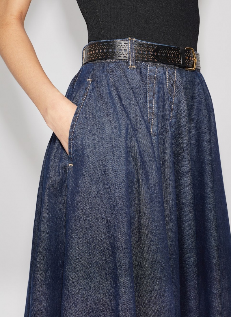 Alaia Denim Midi Röcke Damen Blau Österreich | M6R-5053