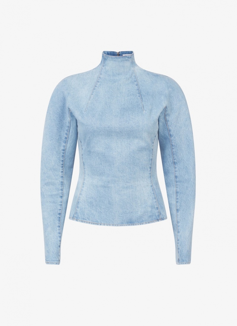 Alaia Denim Oberteile Damen Blau Österreich | O0O-9821