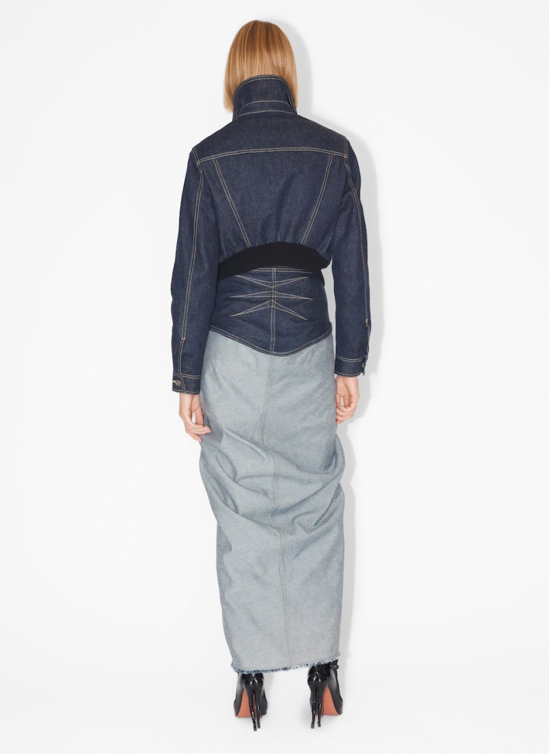 Alaia Draped Denim Röcke Damen Blau Österreich | E0O-6100