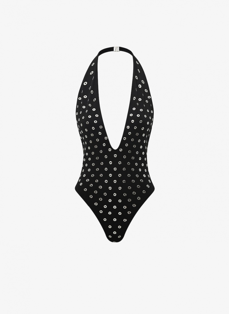 Alaia Eyelet Swimsuit Bademode Damen Schwarz Österreich | N7S-0028