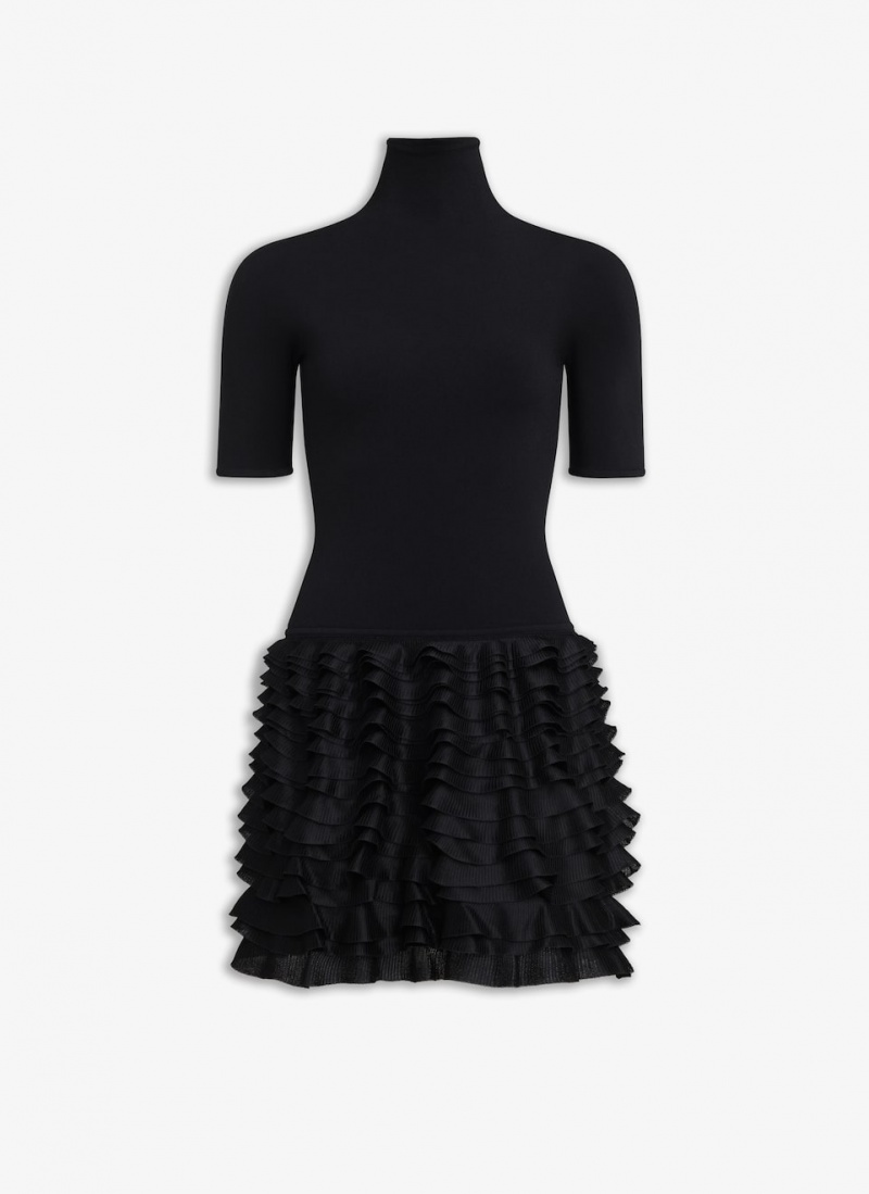 Alaia Frill Mini Kleid Damen Schwarz Österreich | I5D-6887