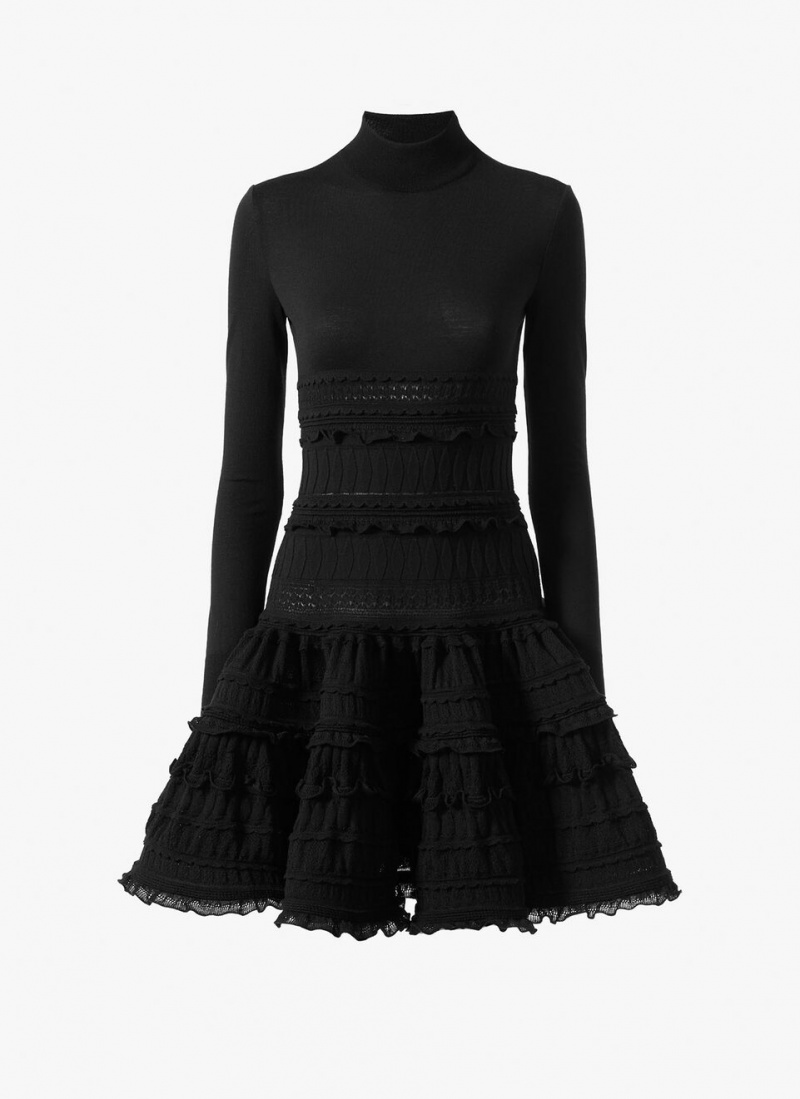 Alaia High-neck Wolle Crinoline Kleid Damen Schwarz Österreich | Q5A-9286