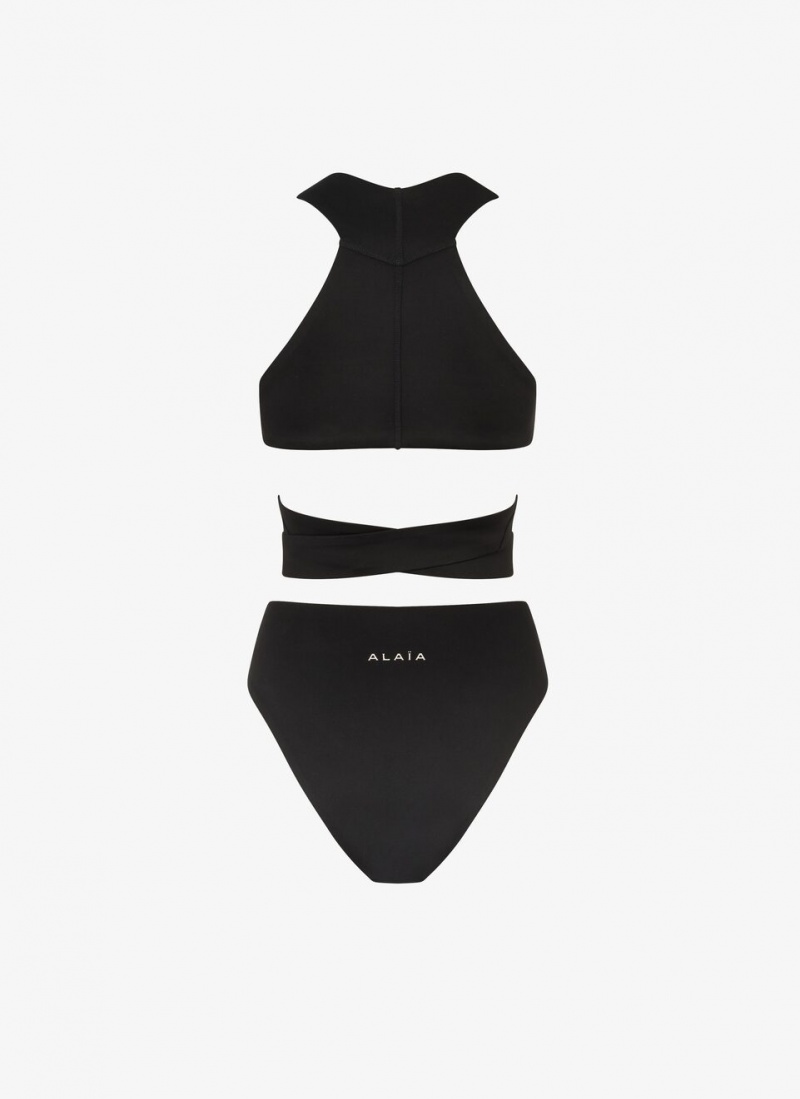 Alaia Jersey Bikini Bademode Damen Schwarz Österreich | P0C-2744