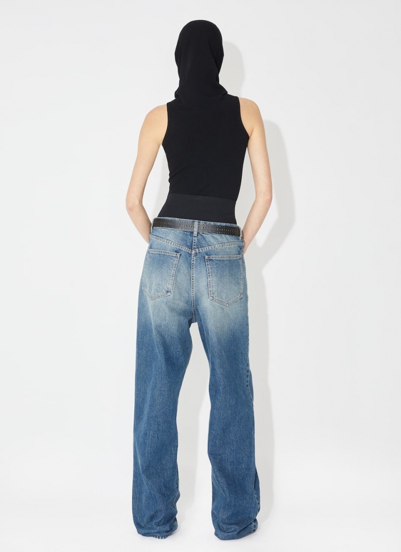 Alaia Knit Belt Denim Hose Damen Blau Österreich | B3X-6114