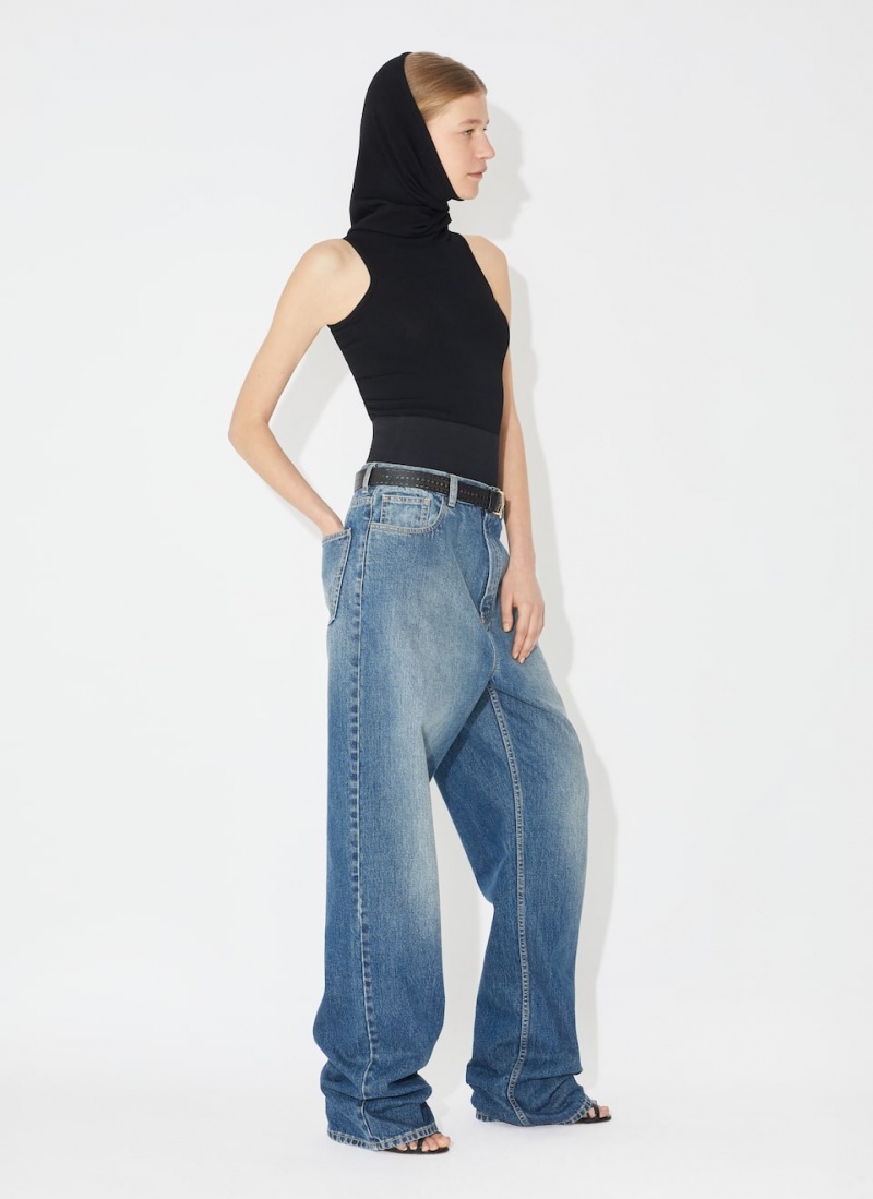 Alaia Knit Belt Denim Hose Damen Blau Österreich | B3X-6114