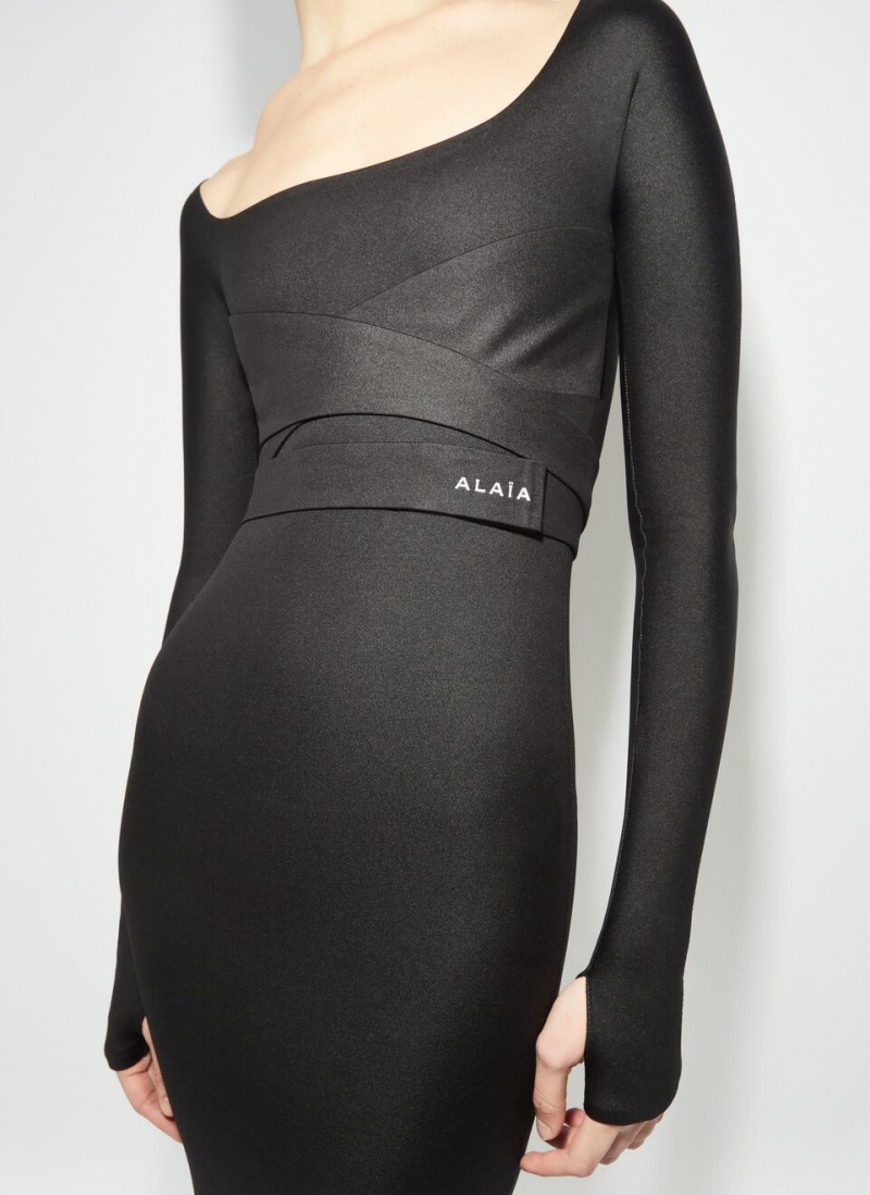 Alaia Sculpting Jersey Kleid Damen Schwarz Österreich | F7I-5392