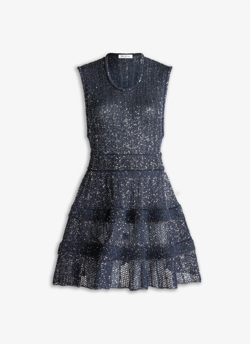 Alaia Sequin Crinoline Kleid Damen Blau Österreich | C4R-4398