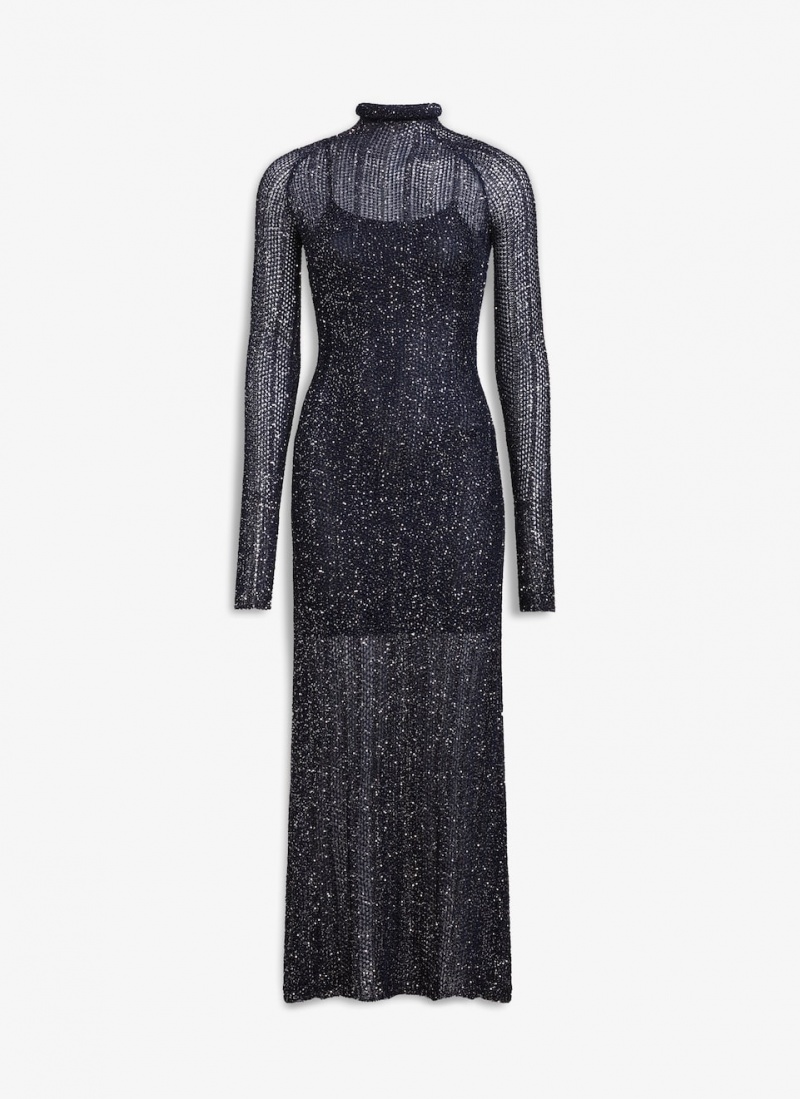 Alaia Sequin Highneck Kleid Damen Blau Österreich | T8H-1881