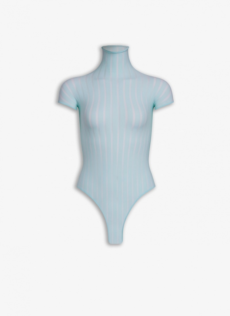 Alaia Sheer Stripes Body Bodys Damen Blau Österreich | N2P-0848