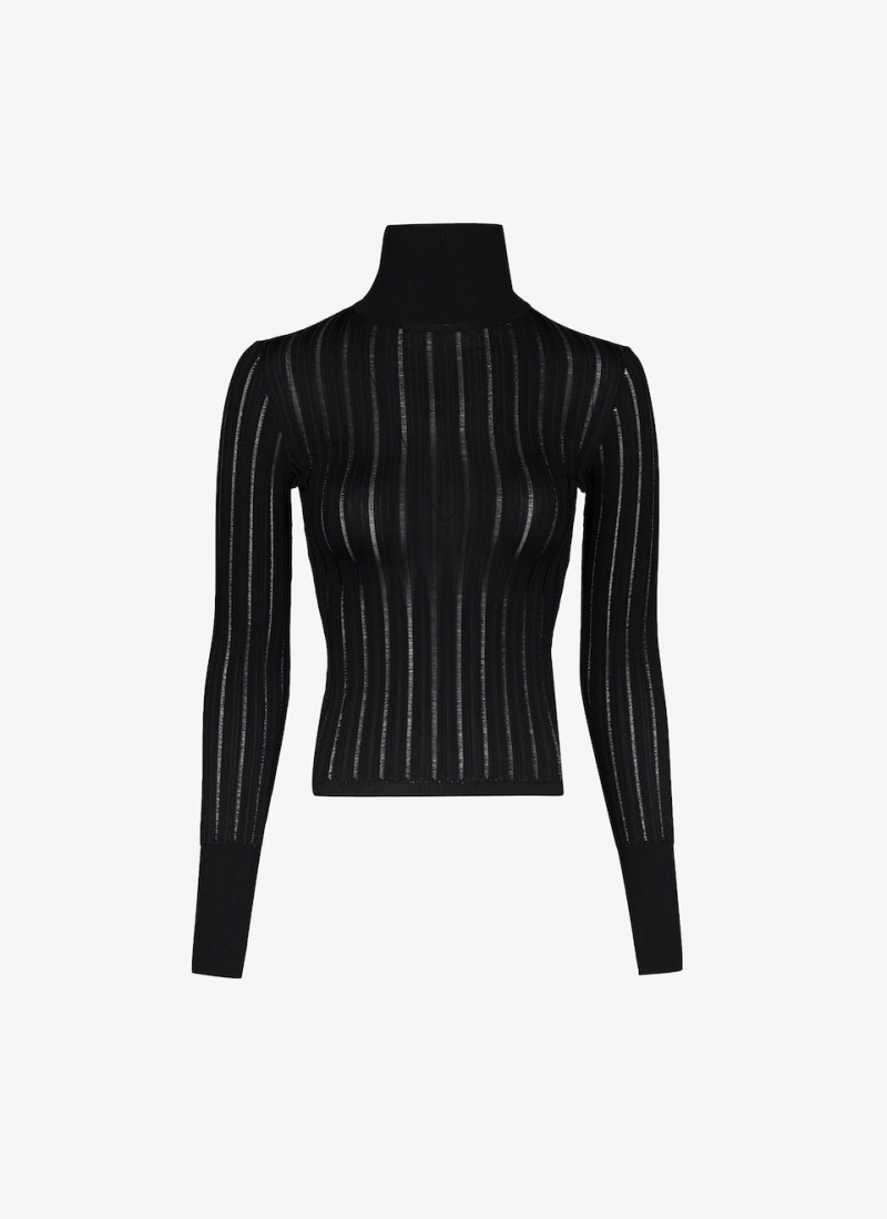 Alaia Shiny Crinoline Turtleneck Pullover Damen Schwarz Österreich | J3X-5208