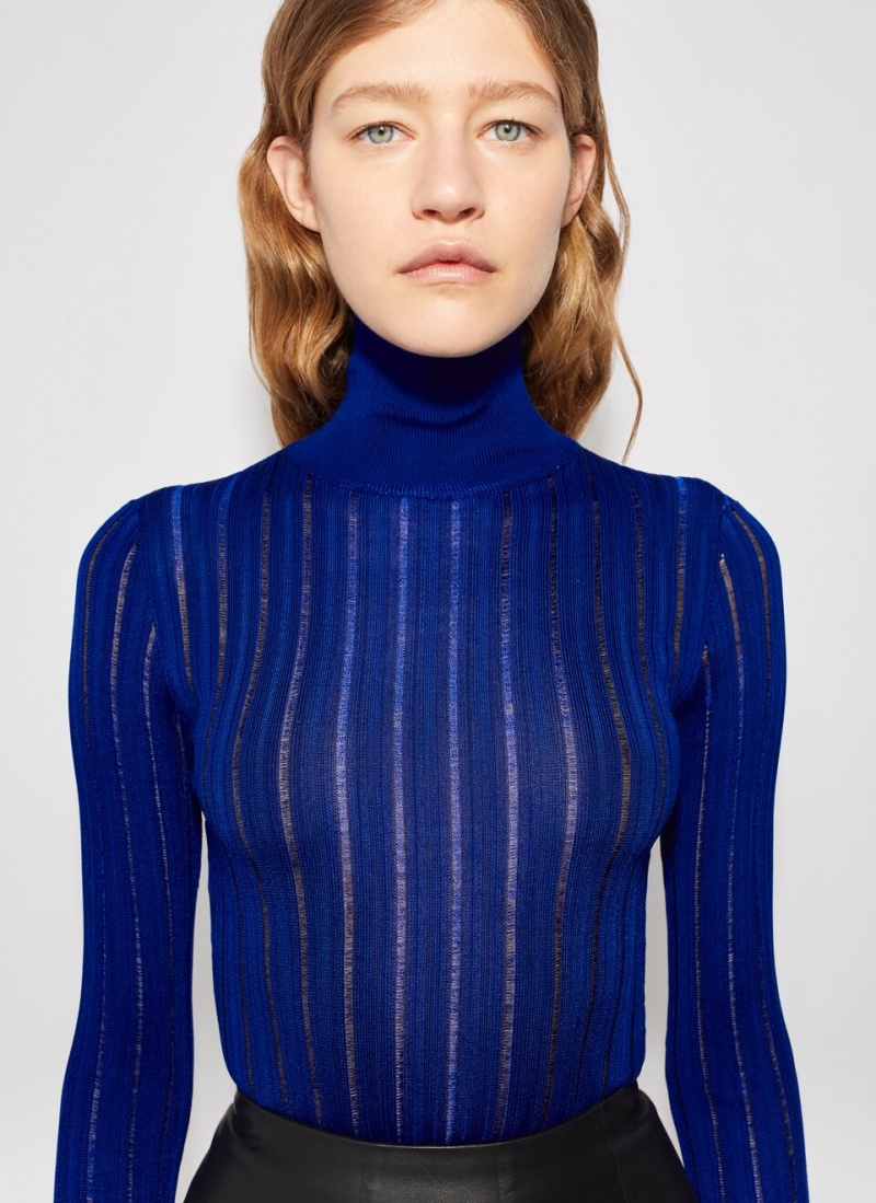 Alaia Shiny Crinoline Turtleneck Pullover Damen Blau Österreich | Z6B-5722