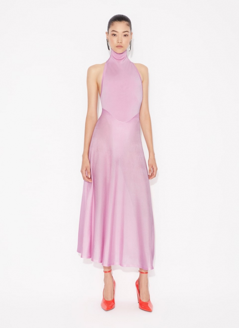 Alaia Shiny Flared Kleid Damen Rosa Österreich | Q9G-8693