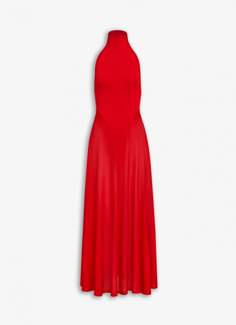 Alaia Shiny Flared Kleid Damen Rot Österreich | N4H-8660