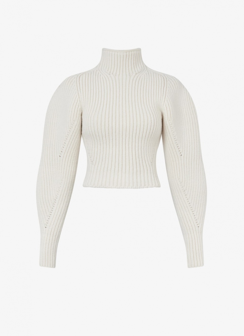 Alaia Wolle Cashmere Rib Pullover Damen Weiß Österreich | M7J-5228